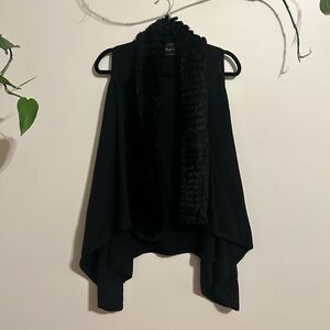 Vintage Italian Cashmere & Black Rabbit Fur Shawl Vest